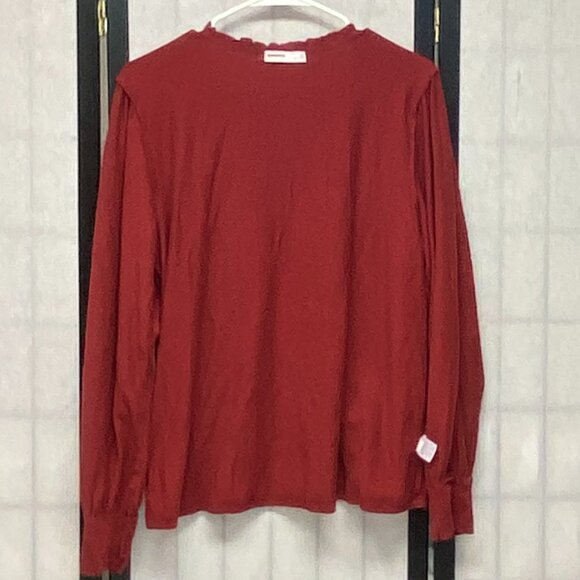 Sonoma Ruffle Open V-Neck Knit Top Long Sleeve Shirred Cuff Blouse Rust XL - Picture 6 of 12